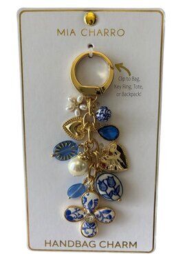 Mia Charro Blue and White Floral Handbag Charm - Trendy Coquette style